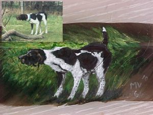 German Shorthair Pointer on feather with photo