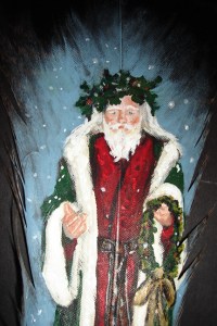Father Christmas with wreath on feather