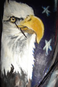 Eagle with flag on feather