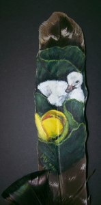 Baby Duck on Lily painted on feather