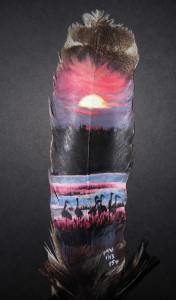 close-up Cranes sunset on feather