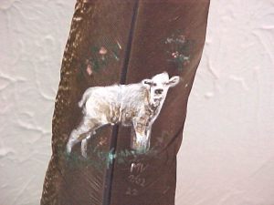 Miracle the white buffalo w/flowers on feather