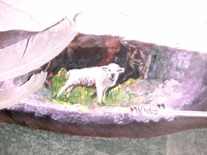 Miracle & Mom in mist painted on feather