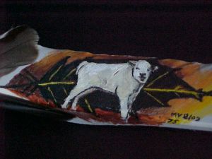 Miracle the white buffalo painted on feather