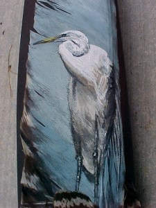 Snowy egret on feather