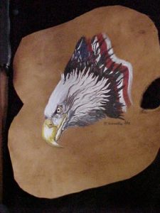 Eagle with partial flag on deer hide