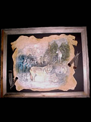 Alone No More - framed 22" x 28", wolf collage on deer hide