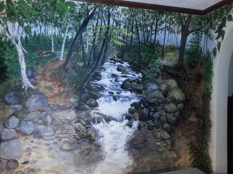 Mural of waterfall and forest